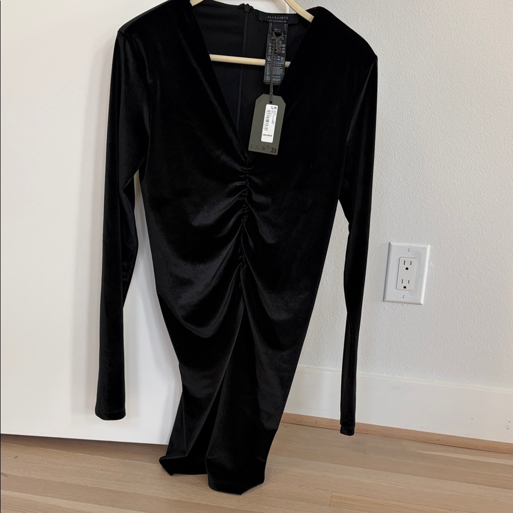All Saints Velvet Black Long Sleeve Dress